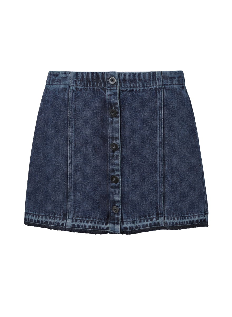 BUTTON FRONT MINI SKIRT W/ RELEASE HEM