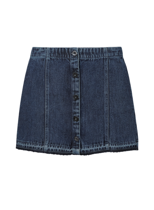 BUTTON FRONT MINI SKIRT W/ RELEASE HEM