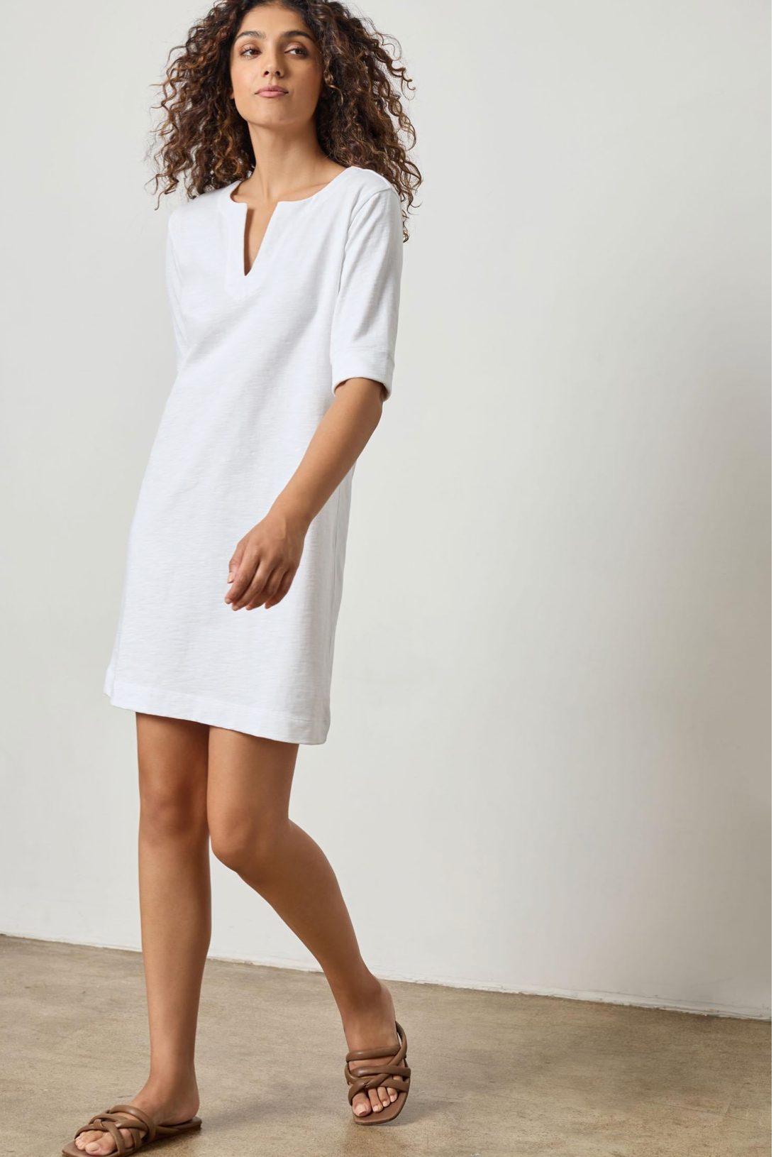 ELBOW SLEEVE SPLIT NECK DRESS