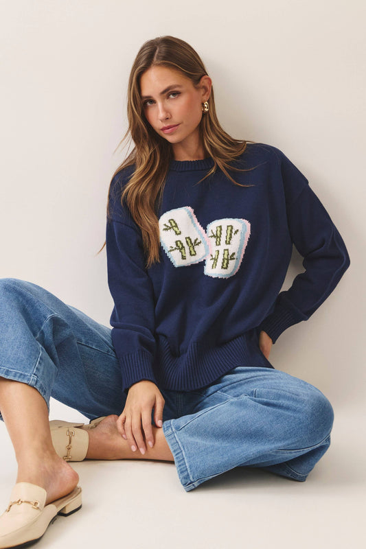DICE INTARSIA CREW NECK SWEATER