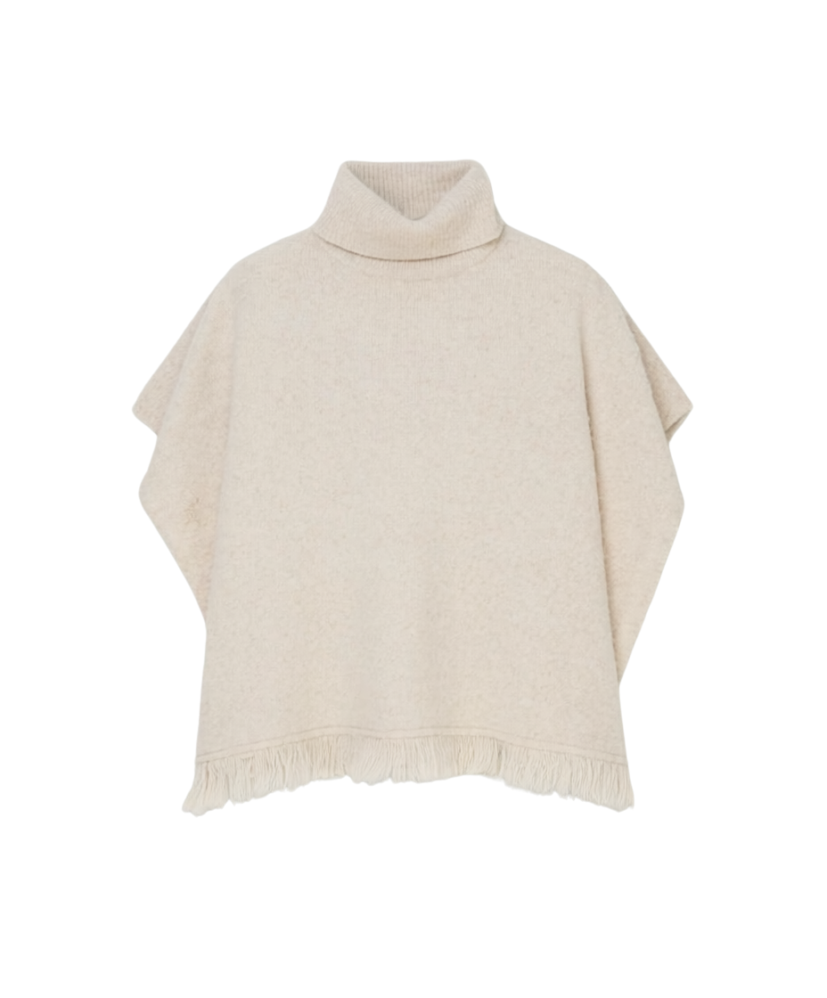 COLLARED PONCHO WITH FRINGE