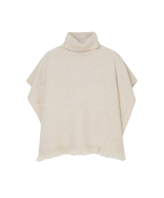 COLLARED PONCHO WITH FRINGE