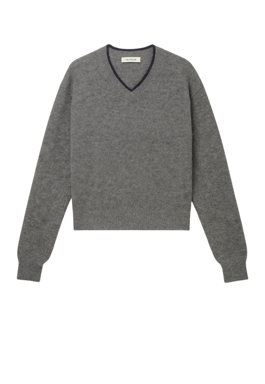 SLOANE HIGH V-NECK DOUBLE TRIM CASHMERE PULLOVER