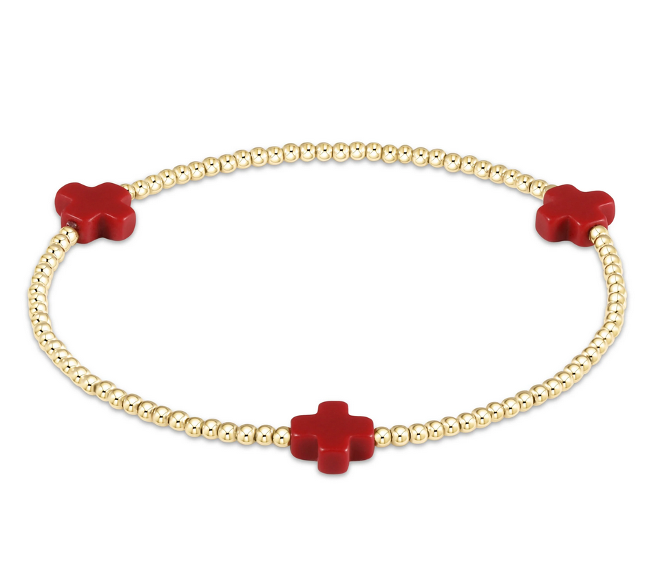 SIGNATURE CROSS GOLD PATTERN 3MM BEAD BRACELET