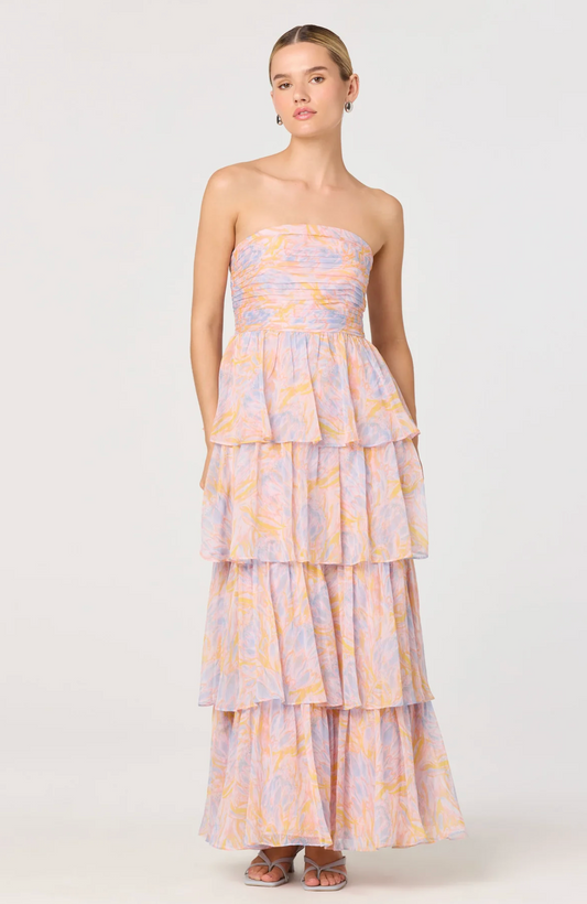 ANISHA STRAPLESS FLORAL RUFFLE MAXI DRESS