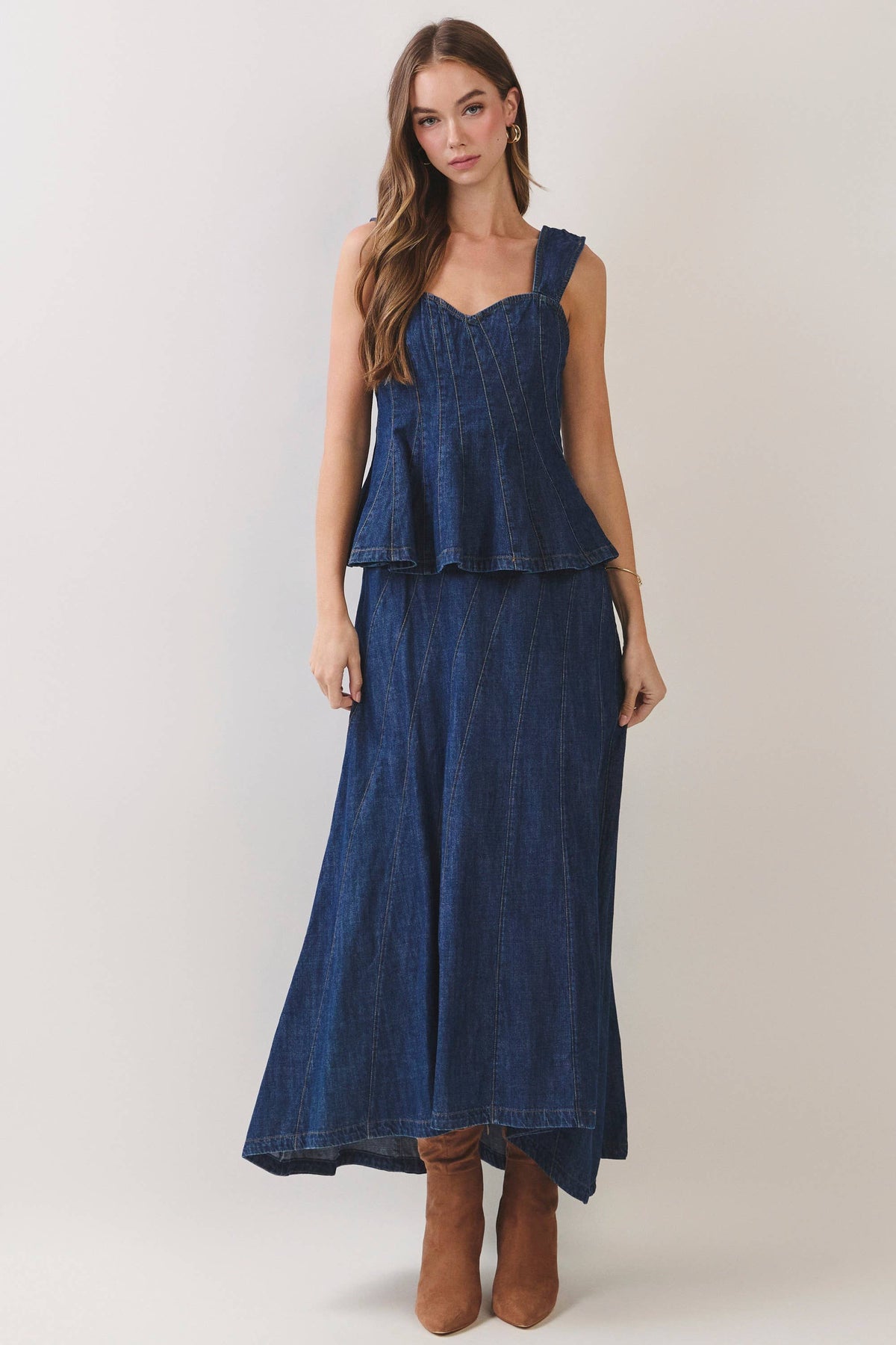 DENIM SWEETHEART PEPLUM TOP