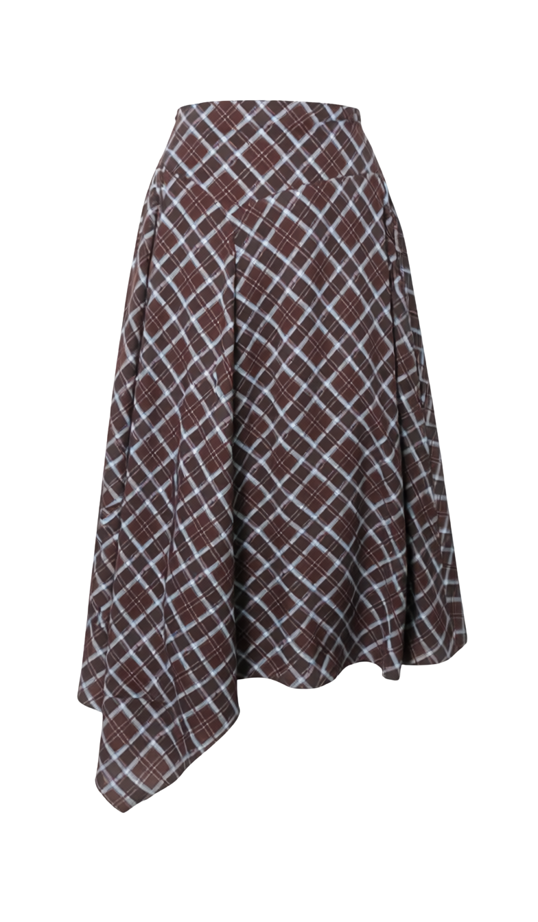 RHODES ASYMMETRIC PLAID MIDI SKIRT