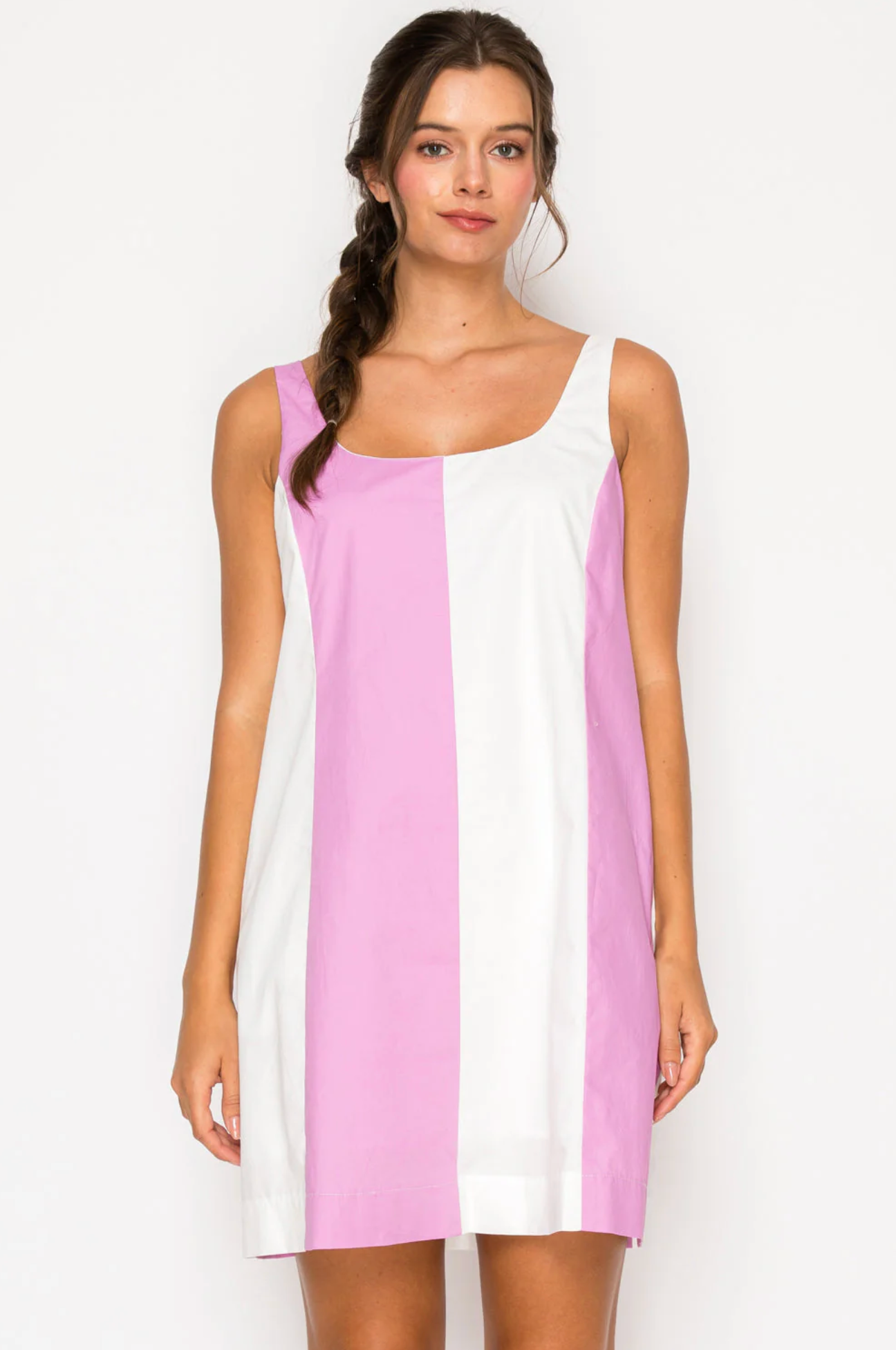 PINK POPLIN COLOR BLOCK DRESS