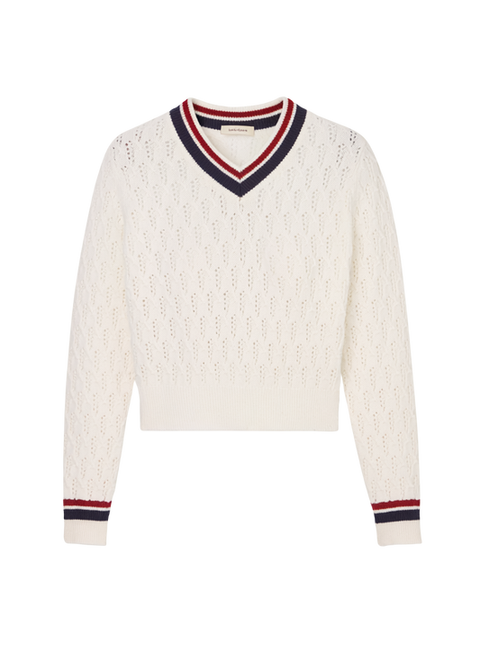 MAX BUTTON HEM CABLE V-NECK