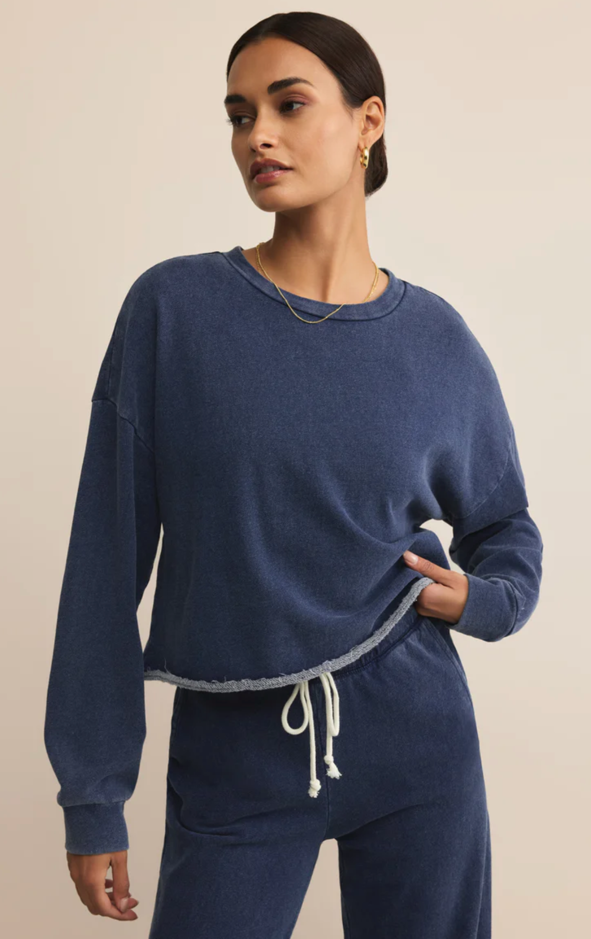 CIRCUIT KNIT DENIM SWEATSHIRT