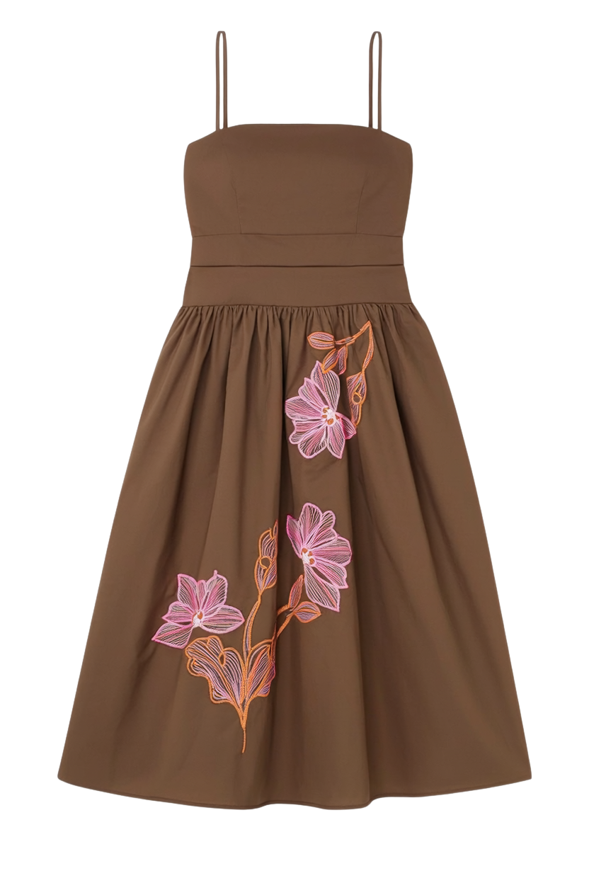 FLORAL SQUARED SHAPED EMBROIDERY DRESS
