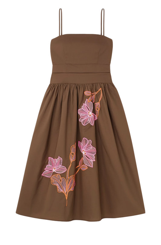 FLORAL SQUARED SHAPED EMBROIDERY DRESS