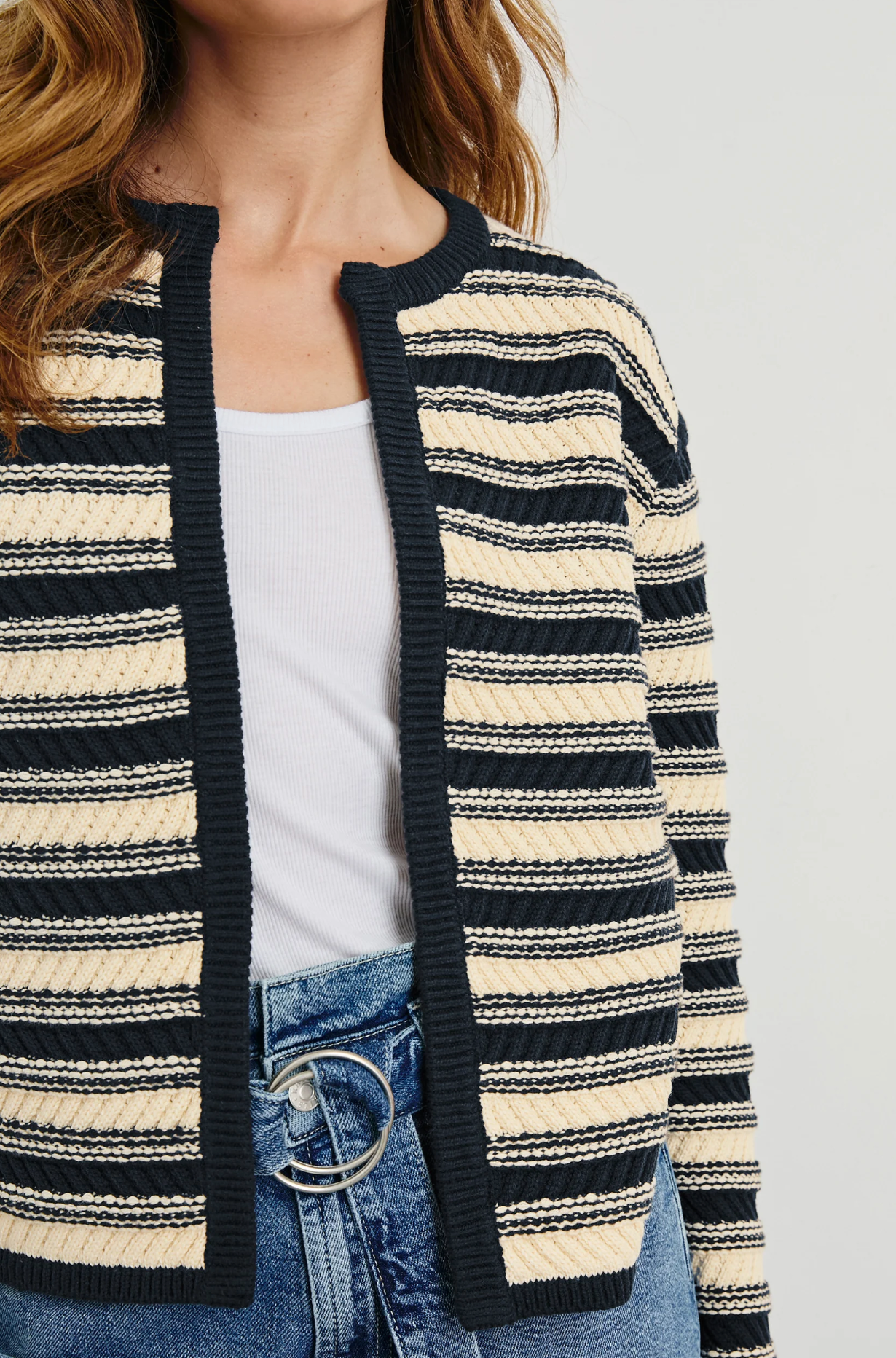 NELLY CARDIGAN IN NAVY OAT STRIPE