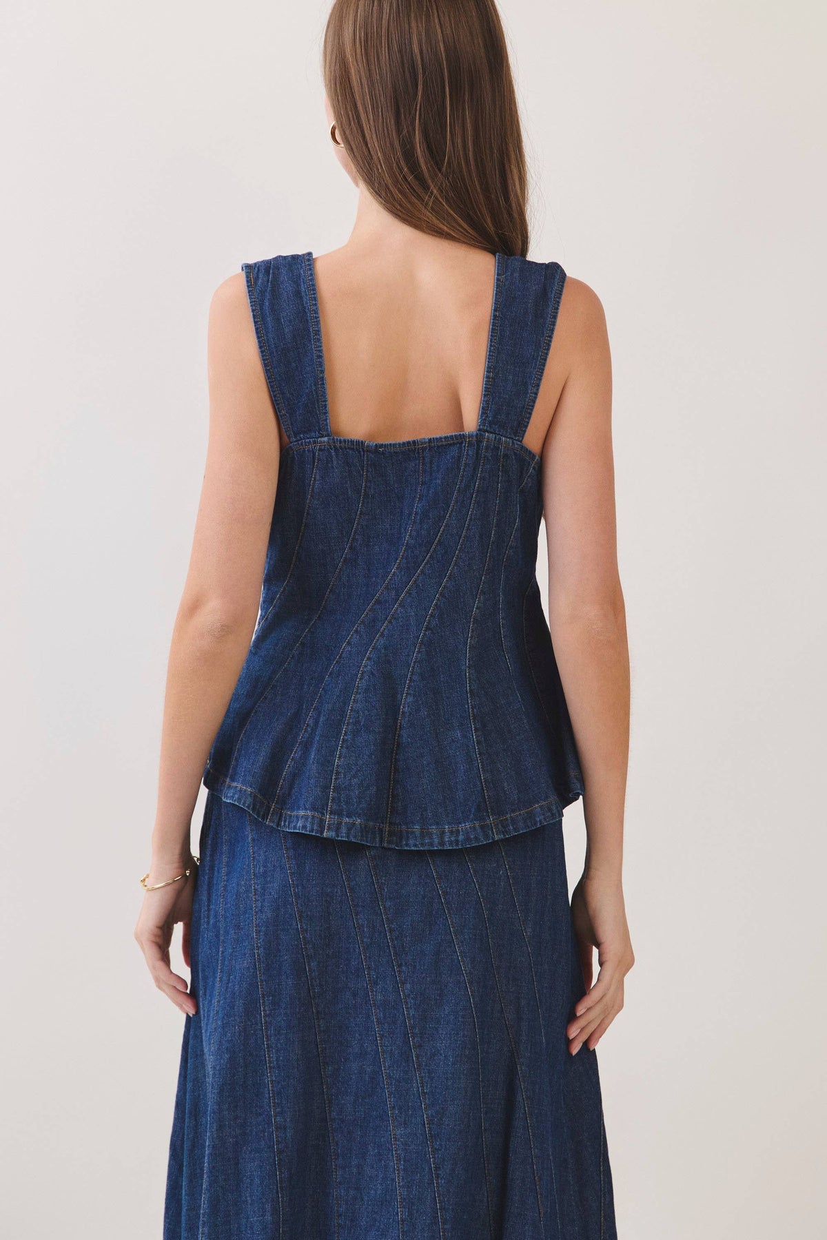DENIM SWEETHEART PEPLUM TOP