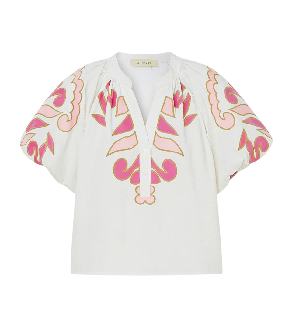 TEXTURED EMBROIDERY BUTTON TOP