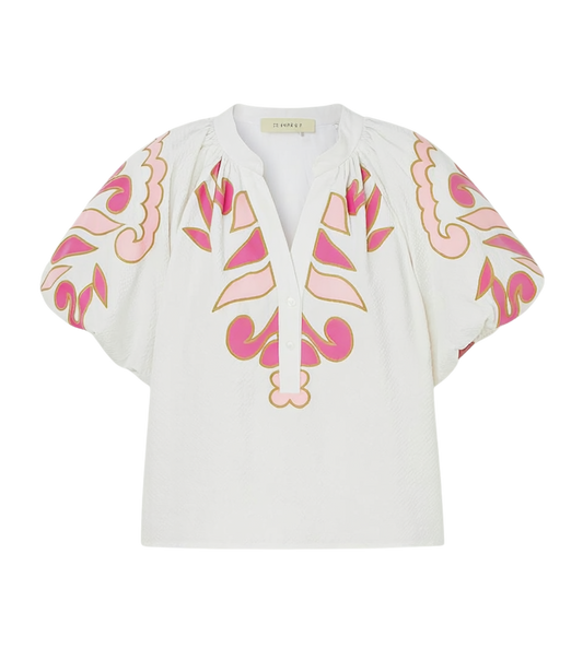 TEXTURED EMBROIDERY BUTTON TOP