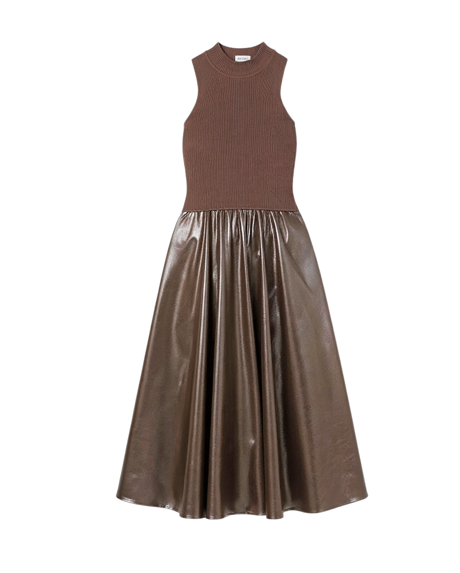 MOCK NECK MIXED MEDIA MAXI DRESS