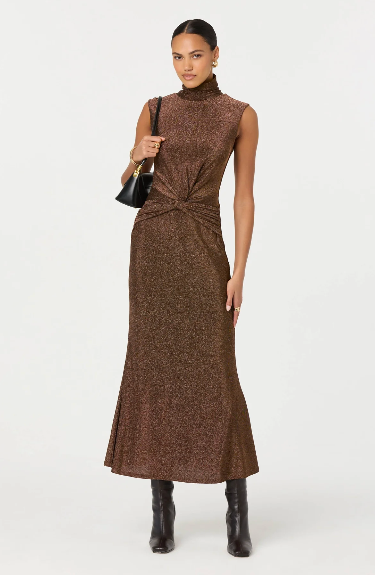RIANA METTALIC TWIST FRONT MAXI DRESS