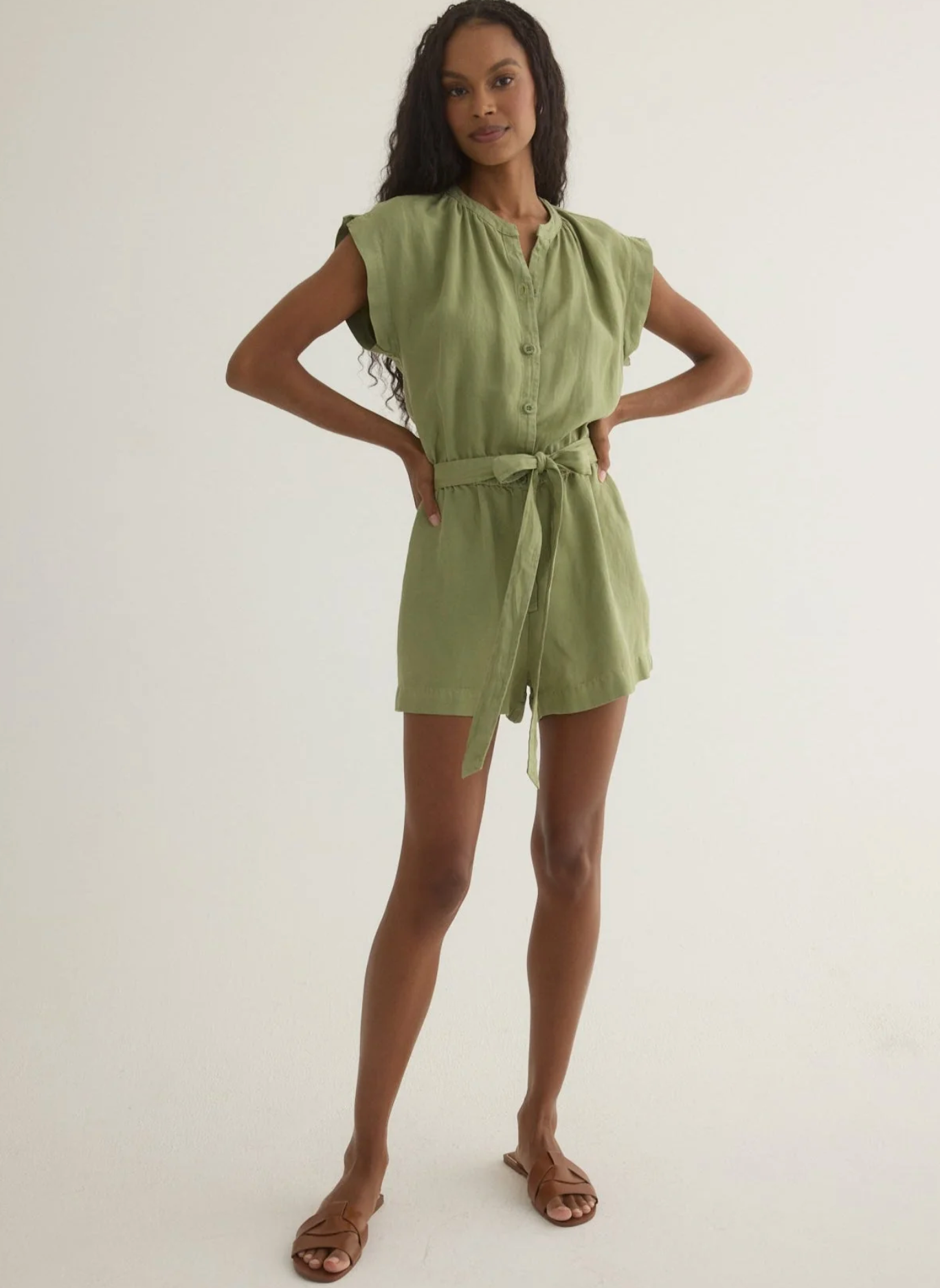 SPLIT DETAIL ROMPER SUMMER MOSS