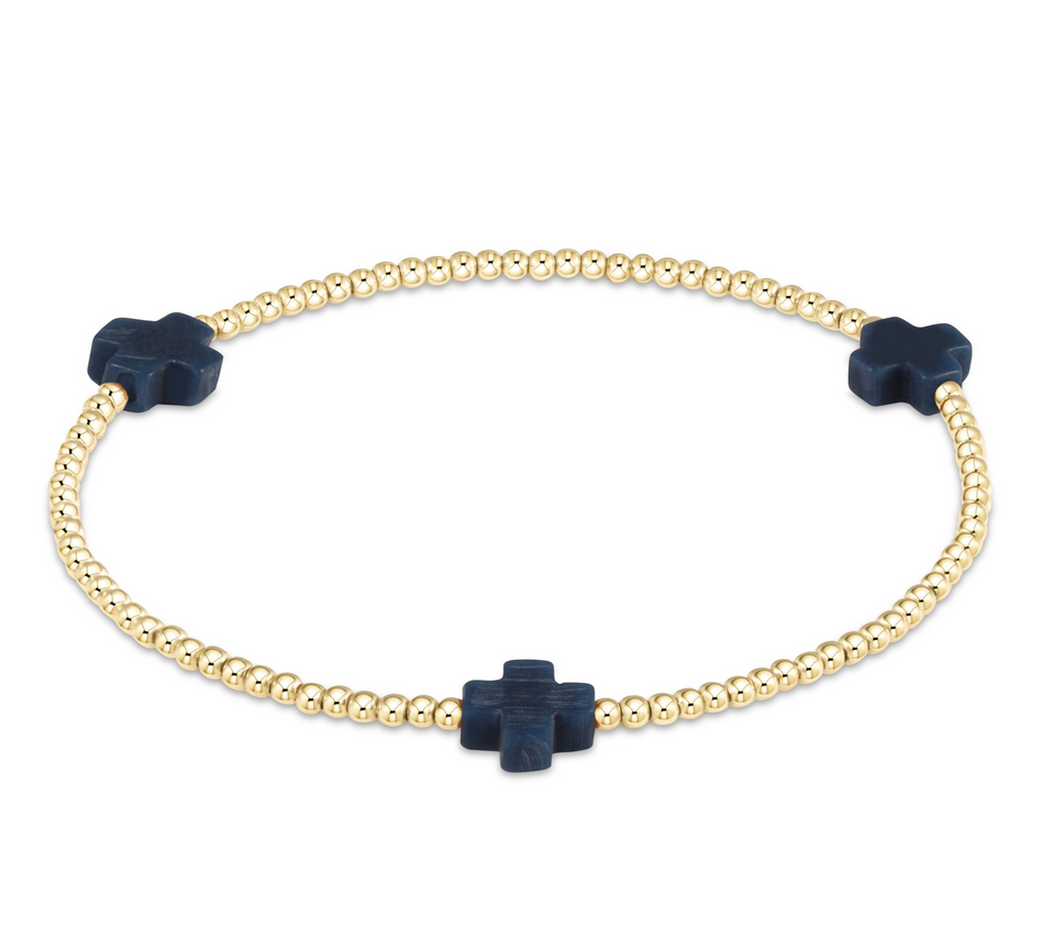 SIGNATURE CROSS GOLD PATTERN 3MM BEAD BRACELET