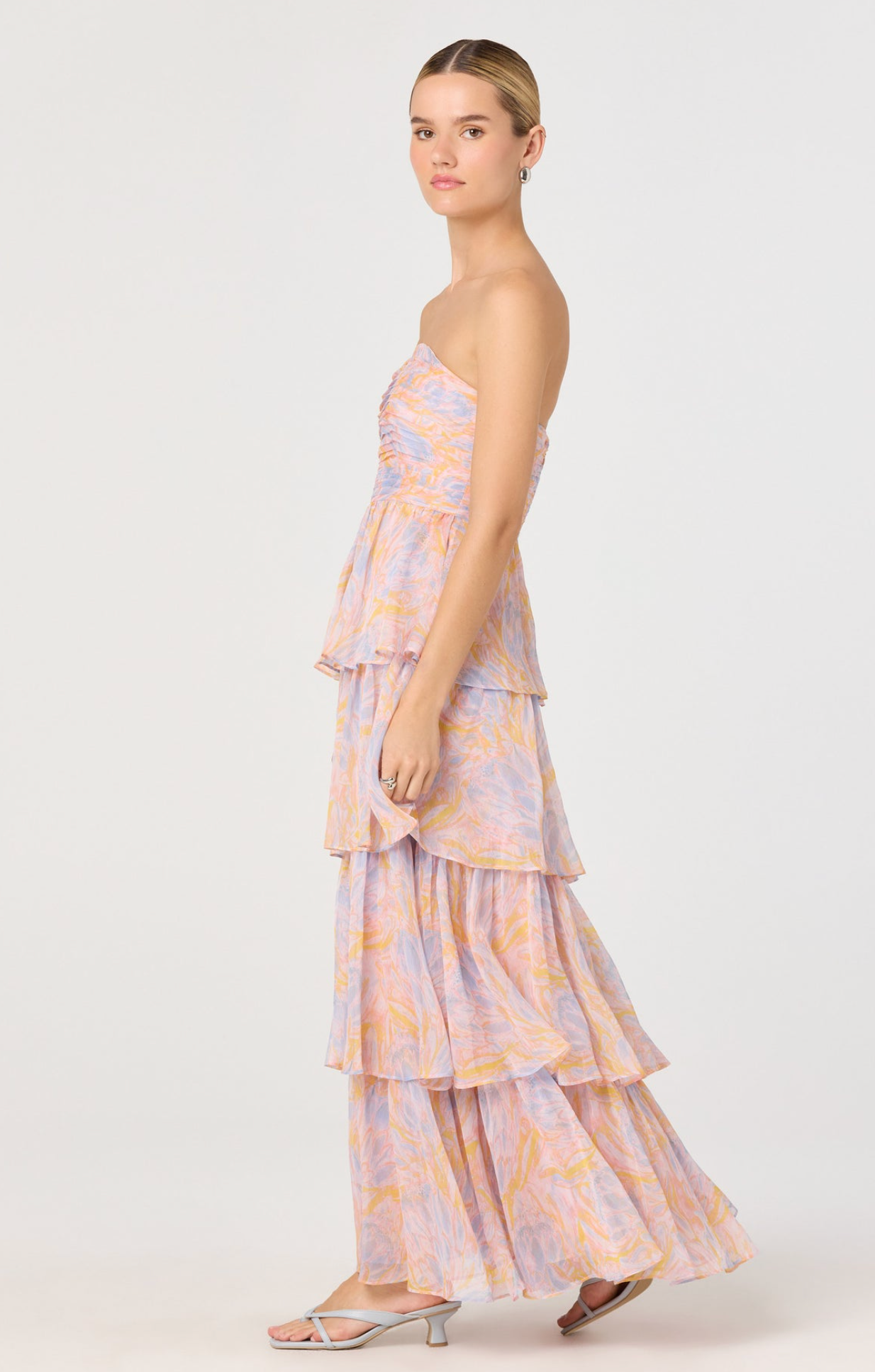 ANISHA STRAPLESS FLORAL RUFFLE MAXI DRESS