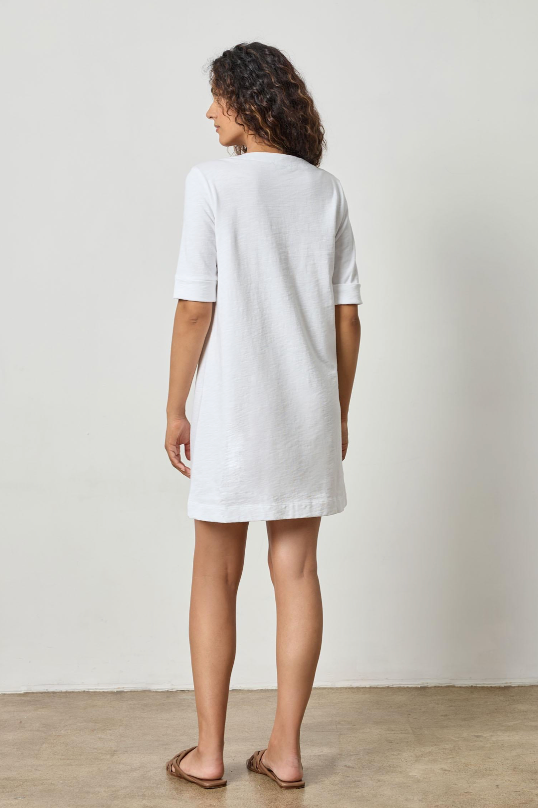 ELBOW SLEEVE SPLIT NECK DRESS