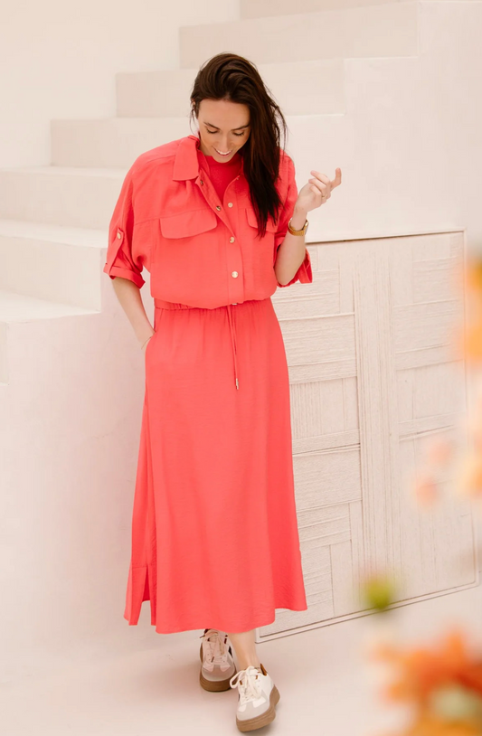 ELASTIC WAIST SLUB LONG SKIRT