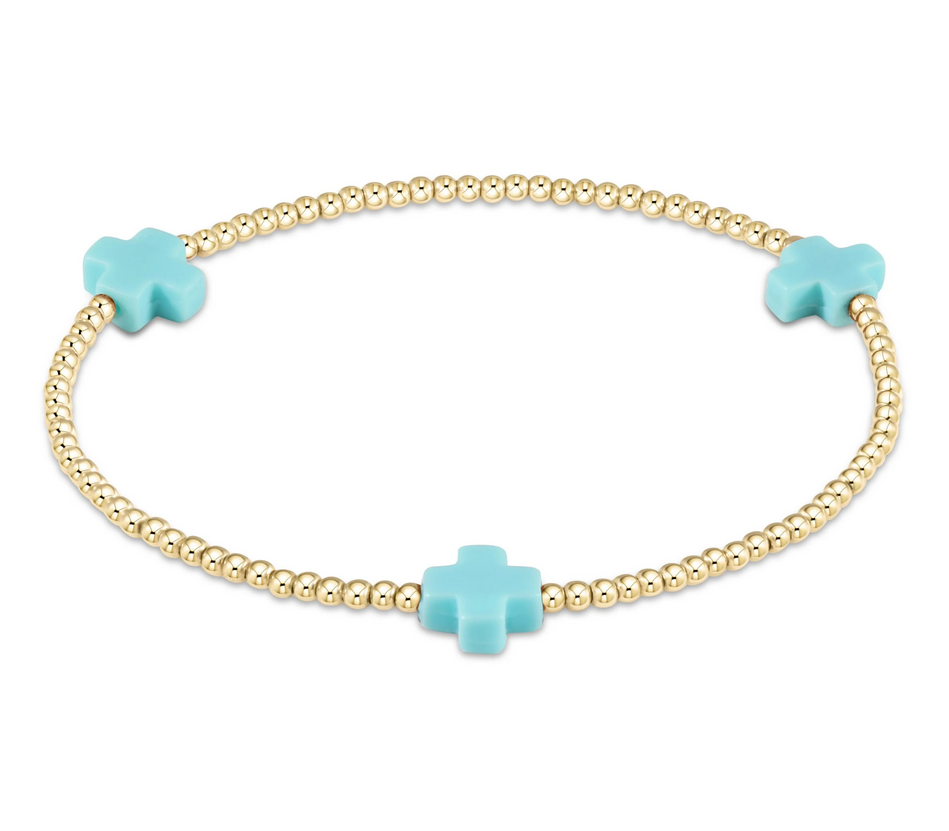 SIGNATURE CROSS GOLD PATTERN 3MM BEAD BRACELET