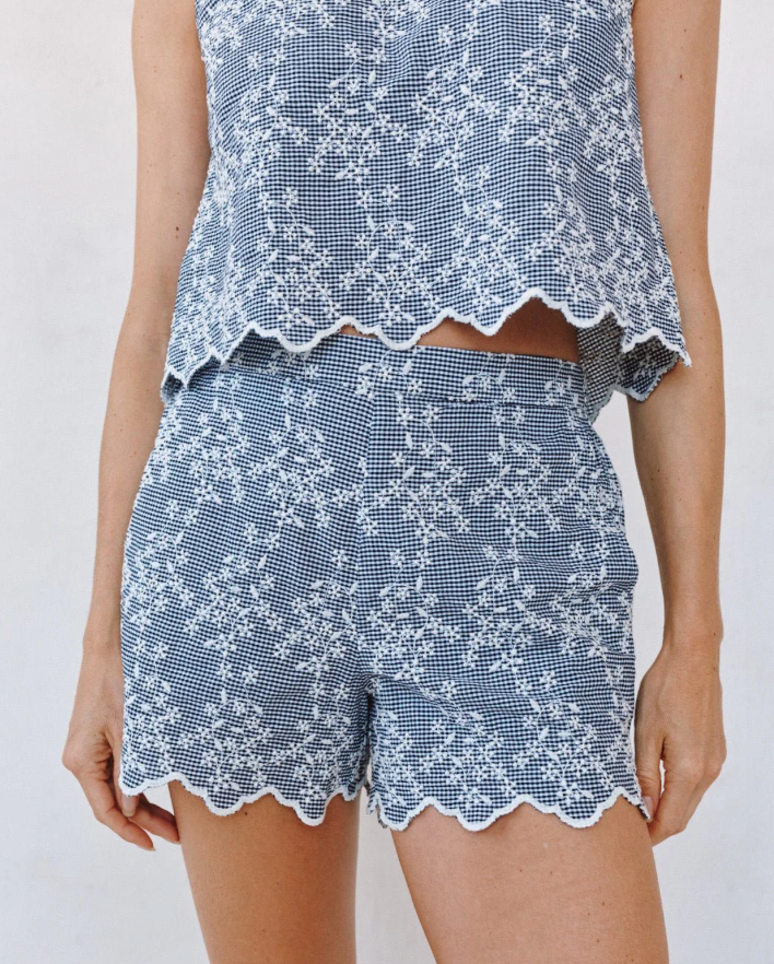 SCALLOP BORDER CATALINA SHORT FLORAL GINGHAM