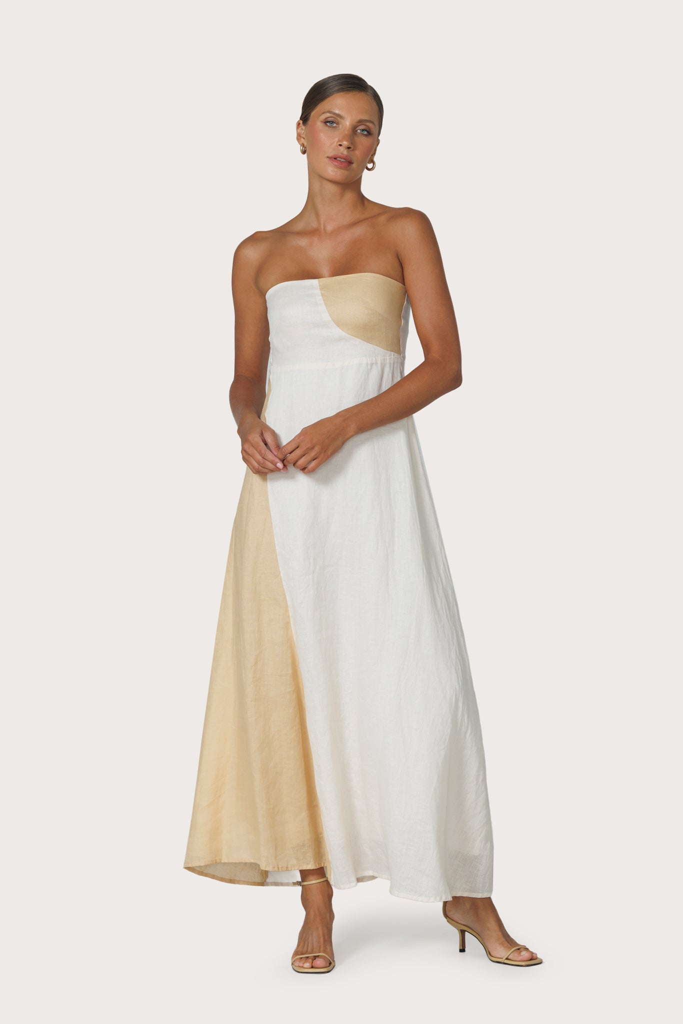 HARLOW CONTRAST MAXI LINEN DRESS CHALK/ CHAMPANGE