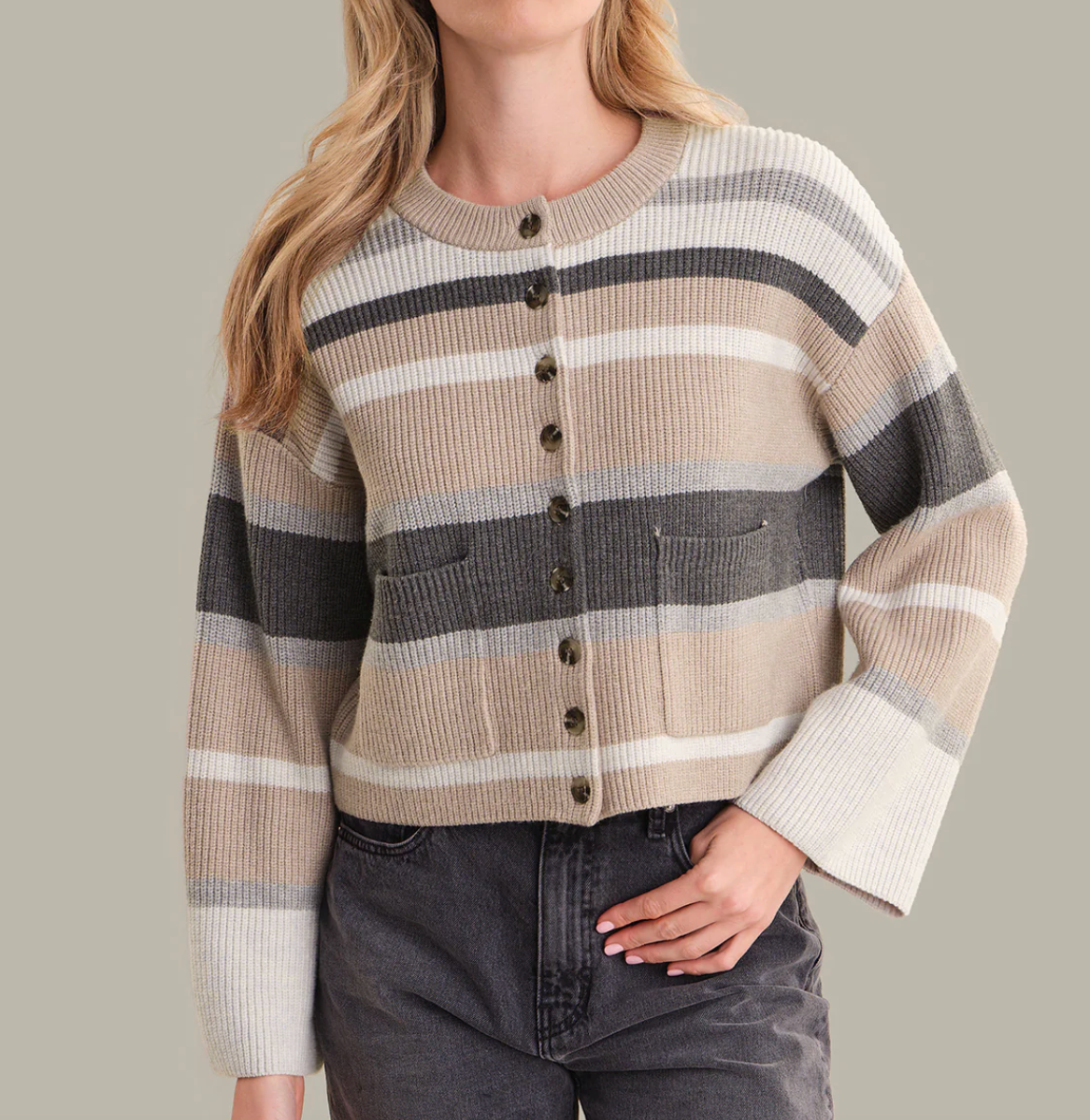 DANA CREWNECK STRIPE CARDIGAN NEUTRAL STRIPE
