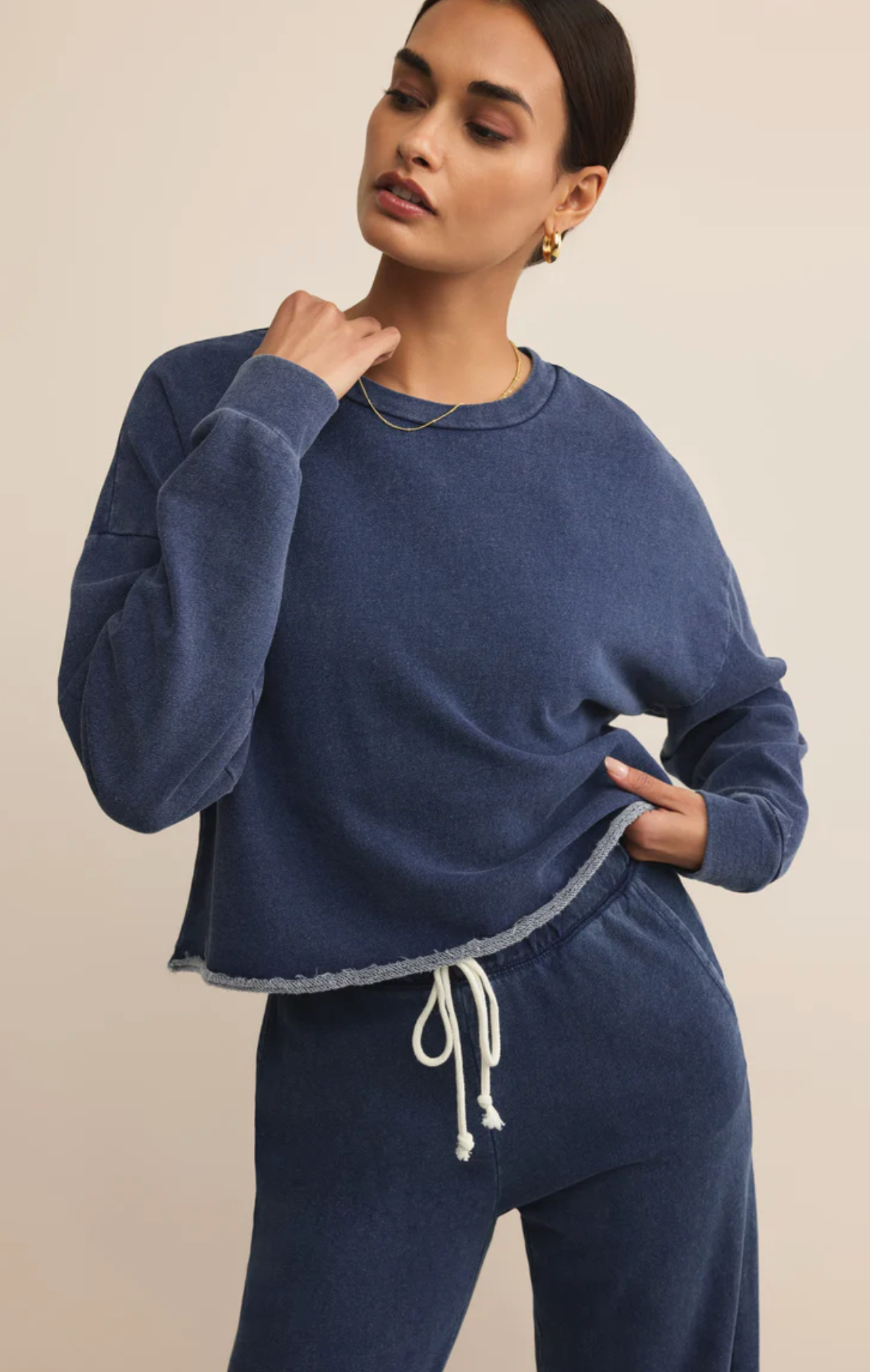CIRCUIT KNIT DENIM SWEATSHIRT