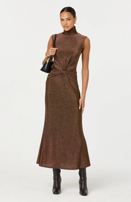RIANA METTALIC TWIST FRONT MAXI DRESS