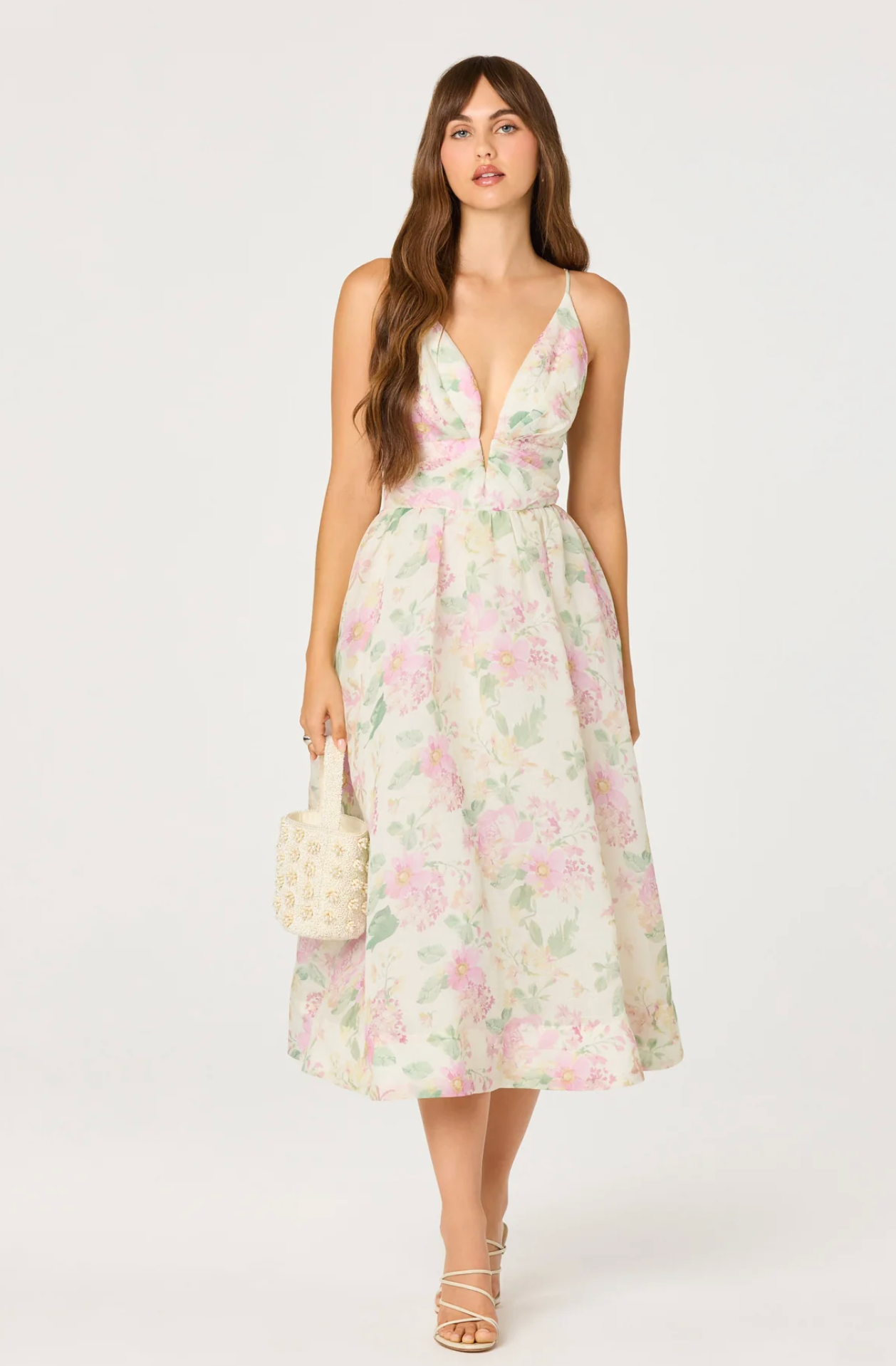 JANNA FLORAL PLUNGE MIDI DRESS