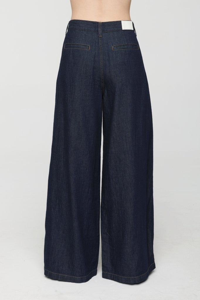 DELPHINE PLEATED DENIM WIDE LEG